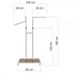 Tekstil Ayarlı Askılı Teşhir Dört Yönlü Bastonlu Stant Ahşap Tablalı Tekerlekli