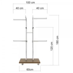 Tekstil Askılı Teşhir Çift Yönlü Stant Ahşap Tablalı Tekerlekli